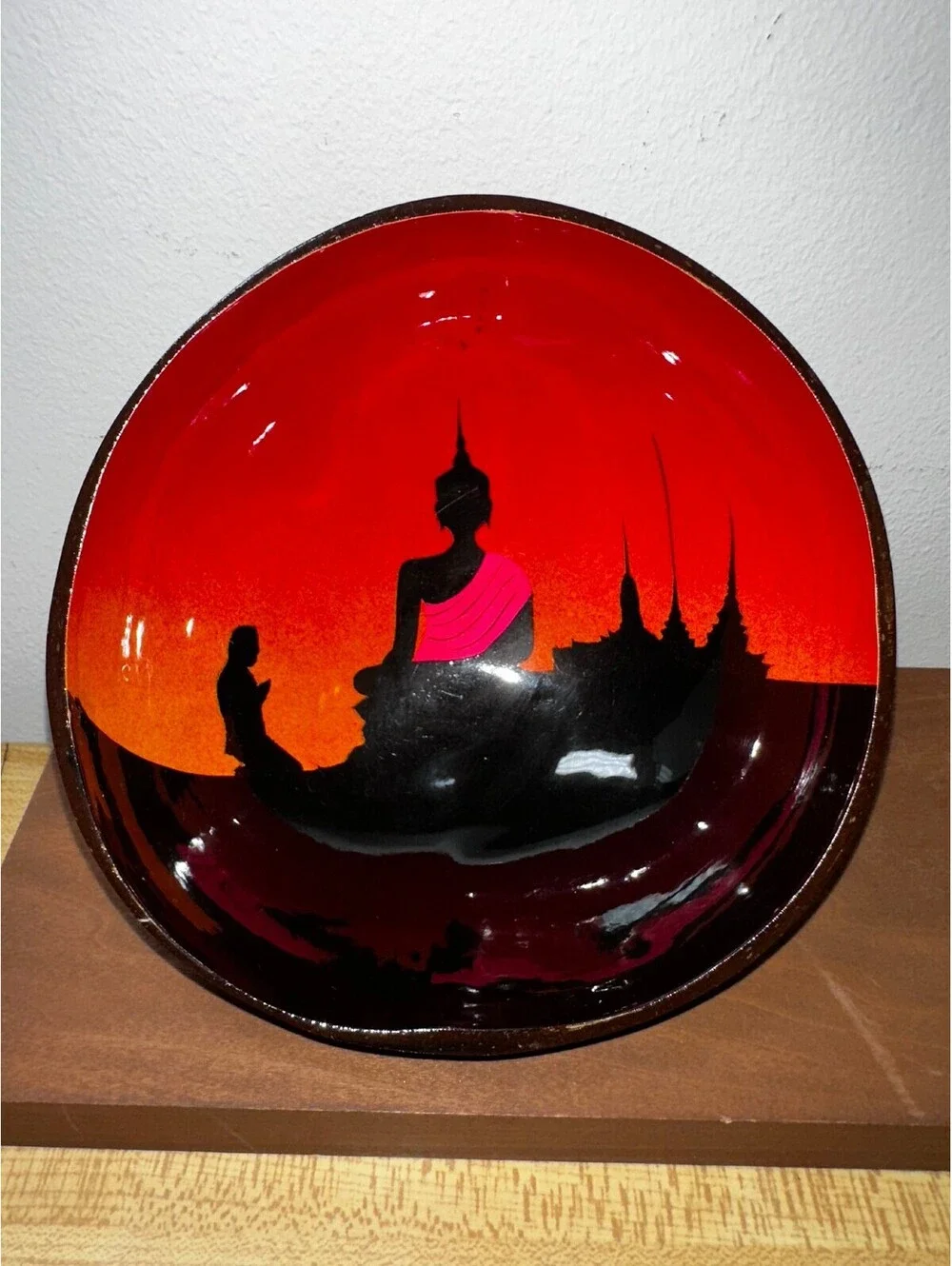 Coconut shell bowl with hand painted Thailand Buddha